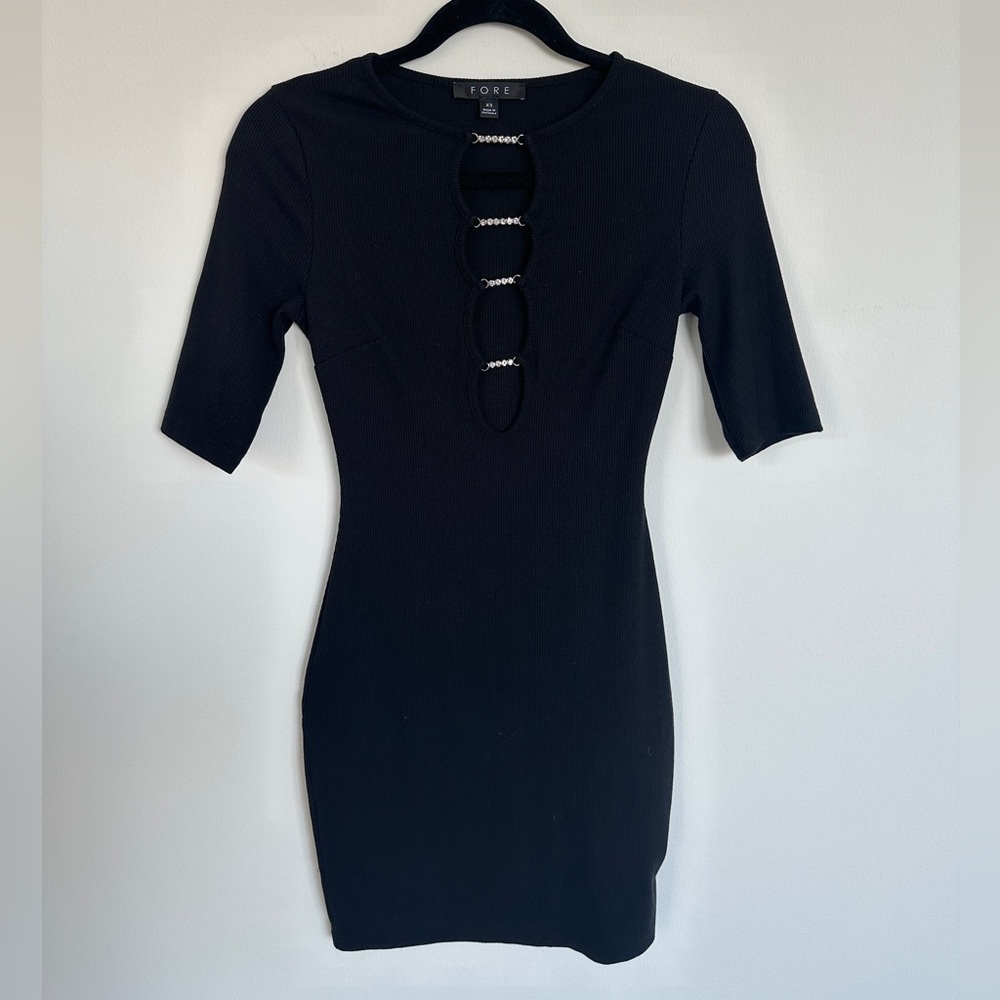 Fore Womens Crystal Ladder Stitch Mini Sweater dress in Black Size XS - Picture 4 of 8